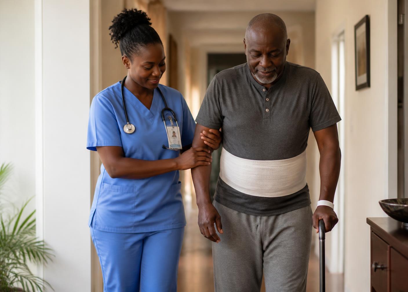 A Ghanaian nurse supporting a patient at home