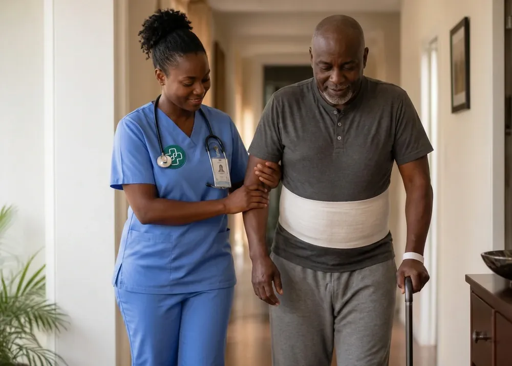 A Ghanaian nurse supporting a patient at home